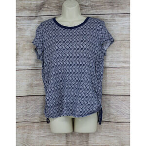 Liz Claiborne Womens Size Large Ruched Pull Over Short Sleeve Top Shirt Navy